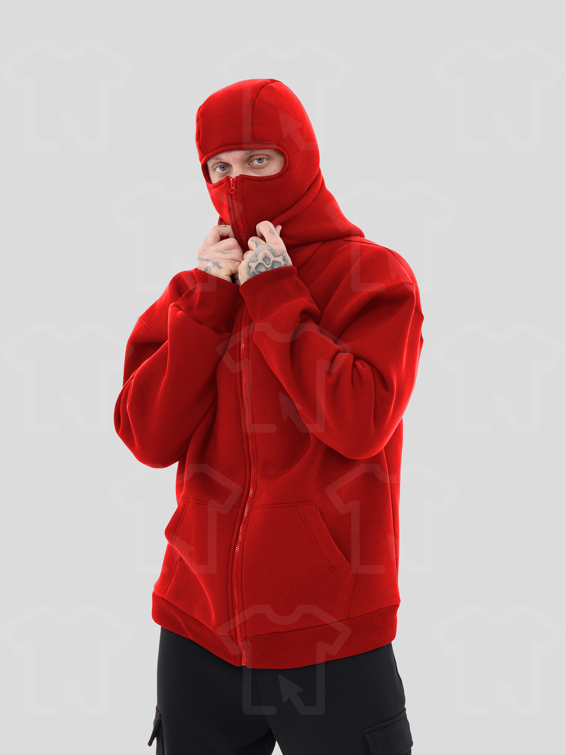 Худи Oversize BALACLAVA ZIP (на молнии) Премиум с начесом, цвет: красный